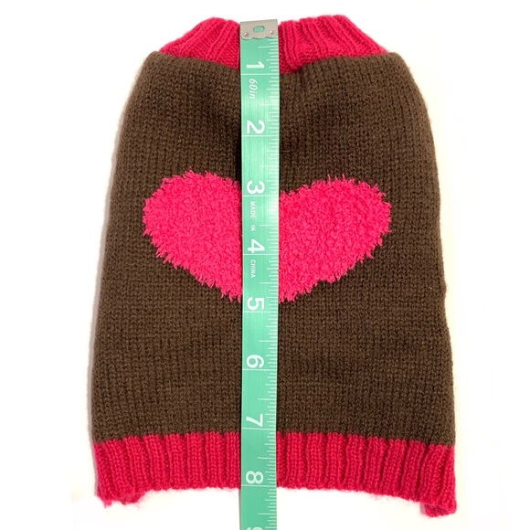 Brown & Pink Fuzzy Heart Crewneck Dog Sweater - Picture 5 of 9